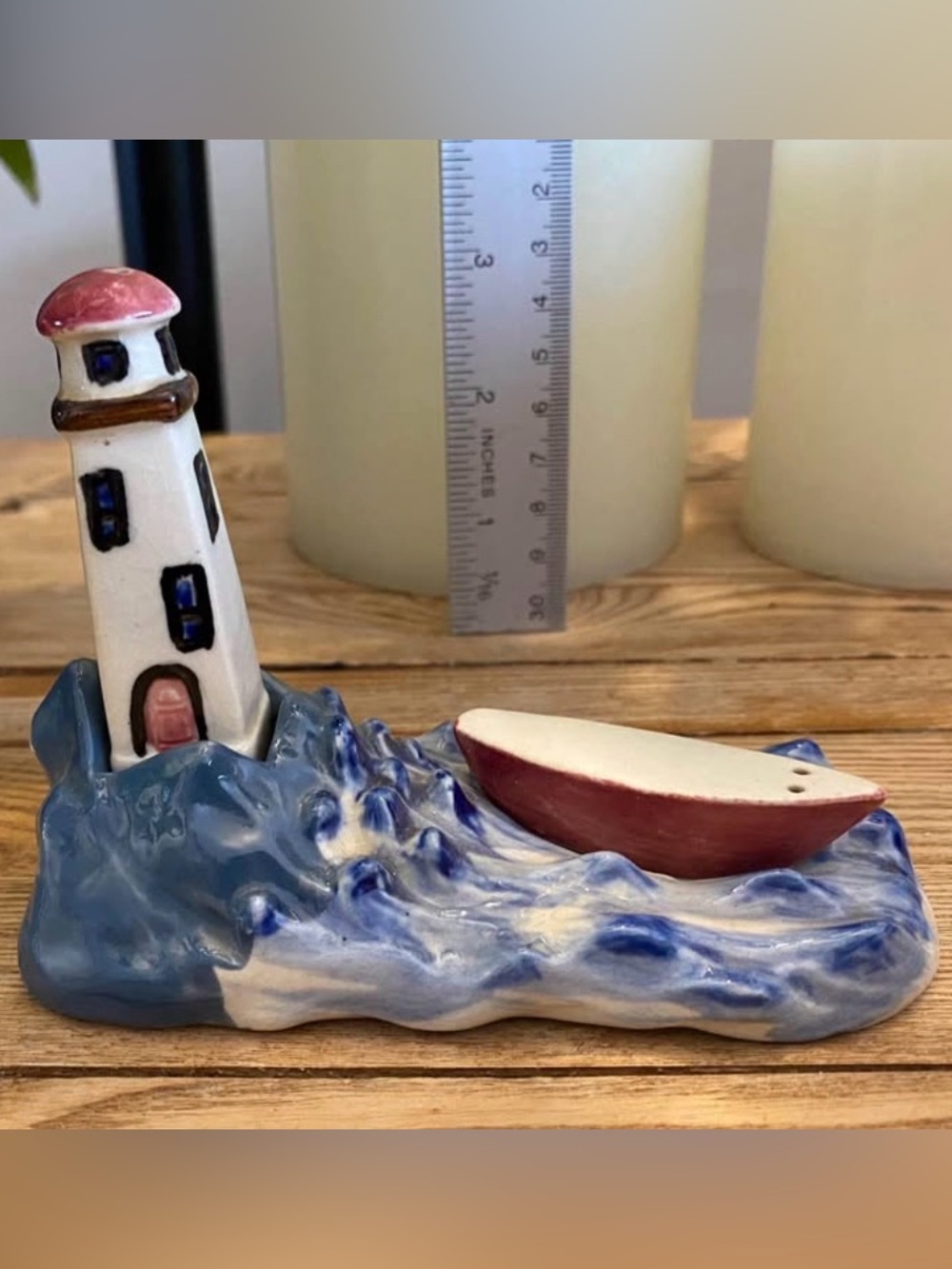 Vintage Lighthouse & Boat Salt and Pepper Shaker Set 3 piece